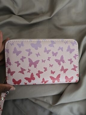 Pink Butterfly Gradient Zip Wallet for Women
